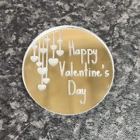 Happy Valentine's Day with Hanging Hearts  Small Cake Disc - Acrylic - Image 2