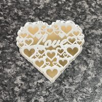 Heart Shaped Cake Charm with hearts design & love in centre Cake Charm - Mirrored Acrylic - Image 3